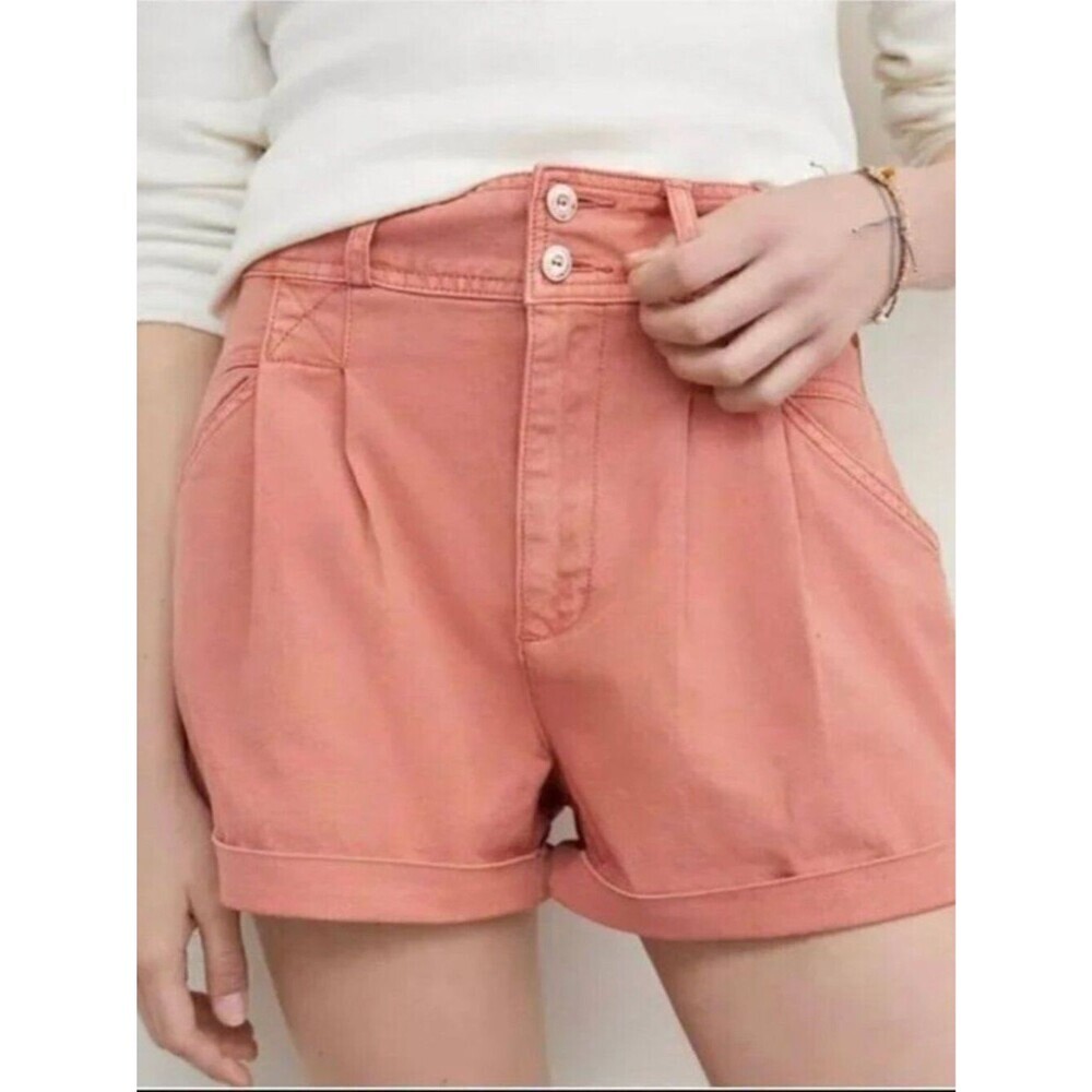 Anthro Pilcro Peach High Rise Pleated Shorts Relaxed Fit Boho Minimalist Size 27